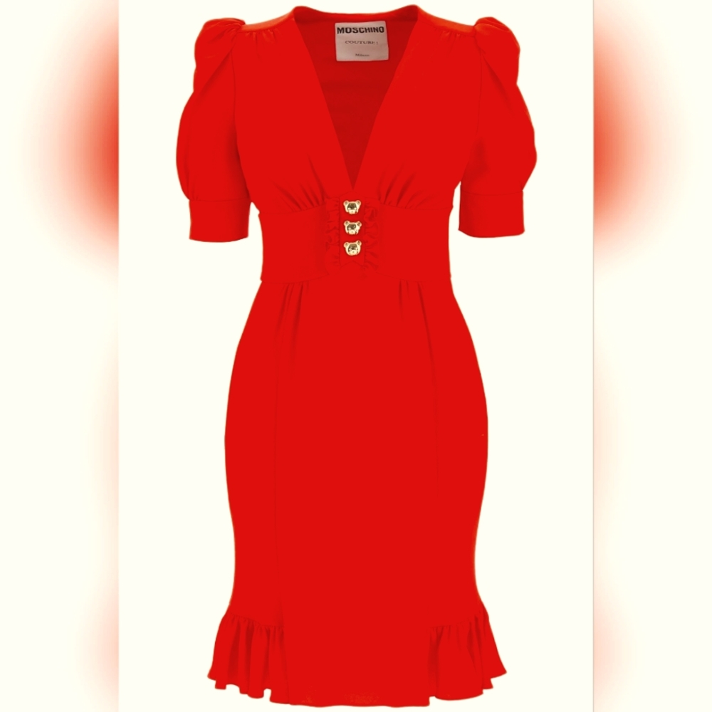 Moschino silk dress with teddy bear buttons Size 42 NEW with tags